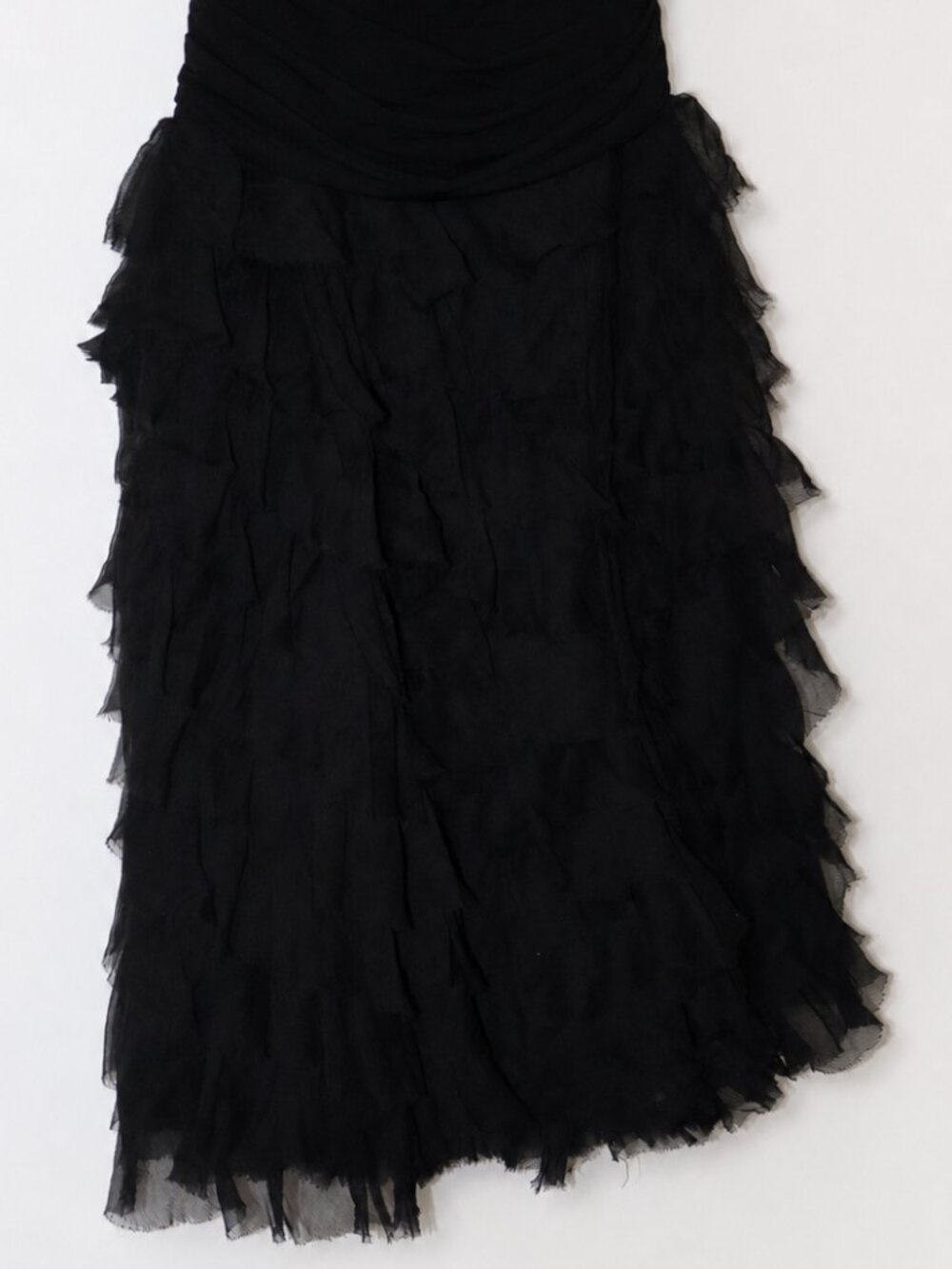 BCBG Max Azria Black Ruched Tiered Ruffle Cocktail Party Dress Size Small - Picture 4 of 5